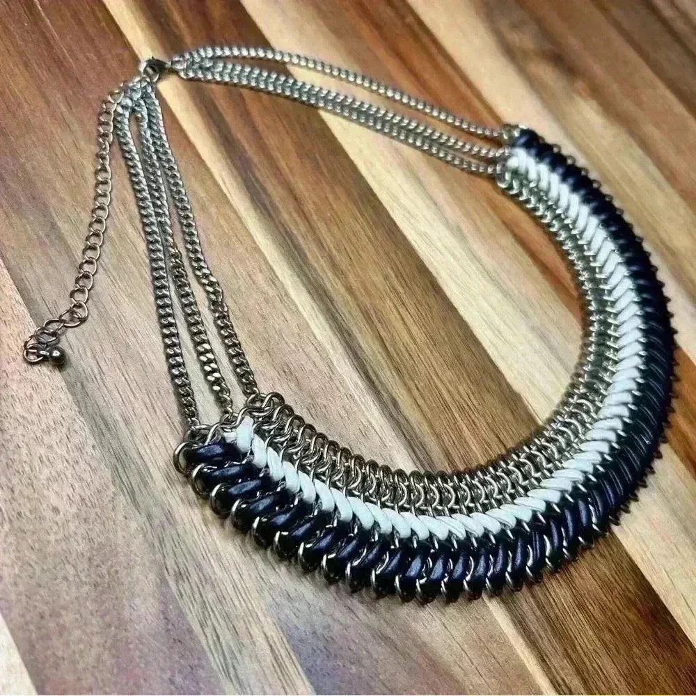 Two Tone Leather Chainmail Statement Necklace - image 3